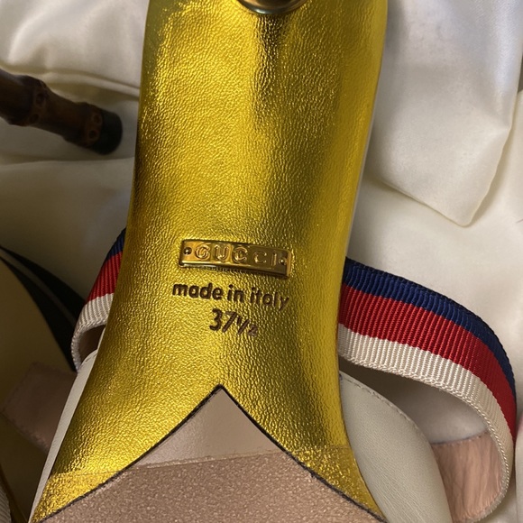 Authentic Gucci Leather Kitten bamboo heel, Strap White Blue Red size 37 1/2. - Picture 3 of 8